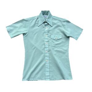Vintage 70s Polo Shirt Light Blue Disco Collar Retro Golf Alexanders Mens Small